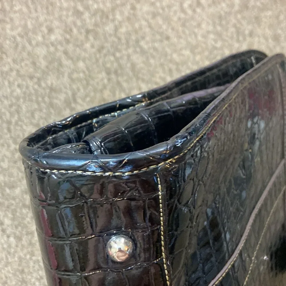 VTG,Elegant Black Imitation Crocodile-Embossed Handbag